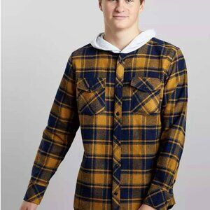 Departwest Flannel Hooded Shirt Boy's XL Shirts in Navy Gold